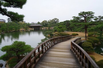 Fototapeta premium Touring the gardens at the Morikami Museum and Japanese Gardens in Delray Beach, Florida