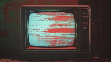 Vintage television with static image