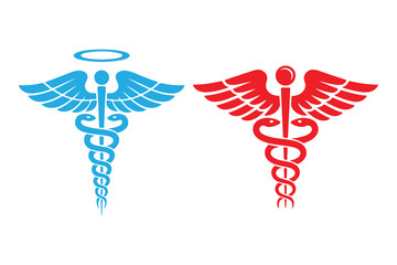 Two contrasting medical symbols, blue and red, perfect for health-related projects.