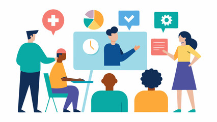 Inclusive Workshops A workshop setting where a mental health professional is demonstrating coping strategies using visual aids and interactive materials to engage all participants.