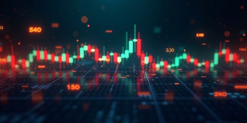 Fototapeta premium Stock Chart, Global economy under pressure in 2025 with chains and glowing “TARIFFS”