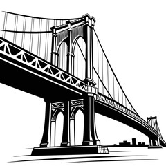 Silhouette of a Brooklyn Bridge, New York City, black and white, white background, is one of the most famous bridges in the United States. vector illustration