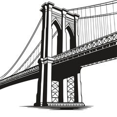 Silhouette of a Brooklyn Bridge, New York City, black and white, white background, is one of the most famous bridges in the United States. vector illustration