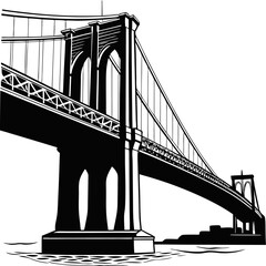 Silhouette of a Brooklyn Bridge, New York City, black and white, white background, is one of the most famous bridges in the United States. vector illustration