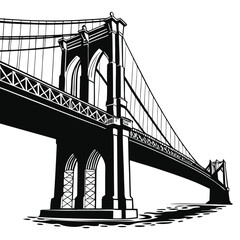 Silhouette of a Brooklyn Bridge, New York City, black and white, white background, is one of the most famous bridges in the United States. vector illustration
