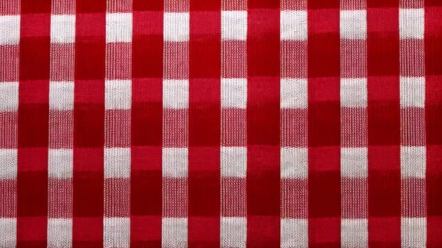 Close-up of vibrant red and white checkered pattern fabric, creating a classic gingham texture background.