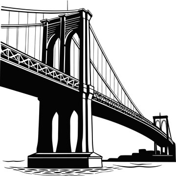 Silhouette of a Brooklyn Bridge, New York City, black and white, white background, is one of the most famous bridges in the United States. vector illustration