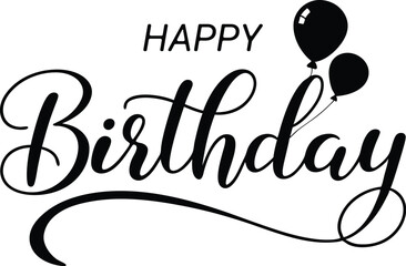 Happy Birthday Handwritten Calligraphy – Elegant Typography Lettering on White Background for Greeting Cards, Invitations, and Celebrations