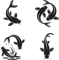 Obraz premium Koi fish silhouette set vector illustration isolated On Transparent Background