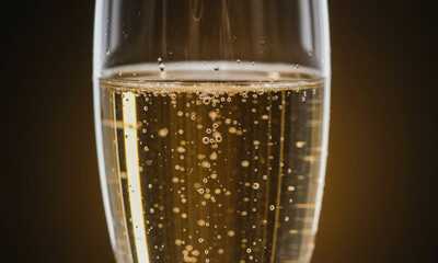Macro Shot of Wine Bubbles in Champagne Glass

