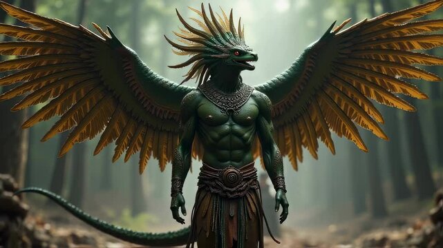 Aztec God Quetzalcoatl Depicted in Feathered Serpent Form

