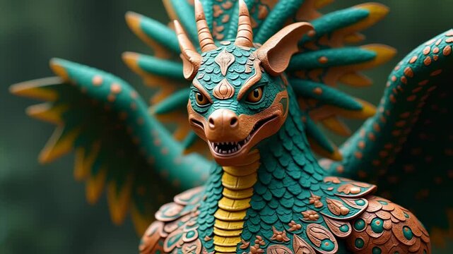Aztec God Quetzalcoatl Depicted in Feathered Serpent Form

