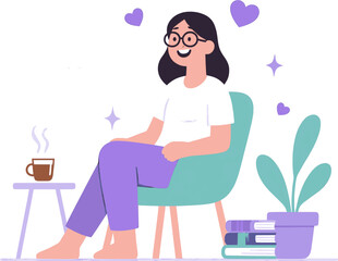 Vector of a confident modern woman wearing stylish glasses, designed in a clean flat style. perfect for branding, editorial, or merch use.