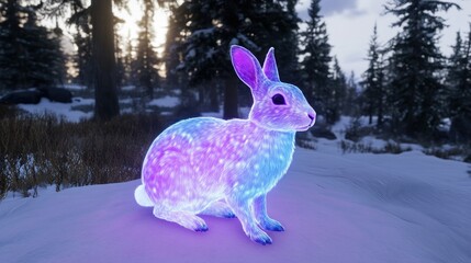 Obraz premium Glowing snowshoe hare winter forest