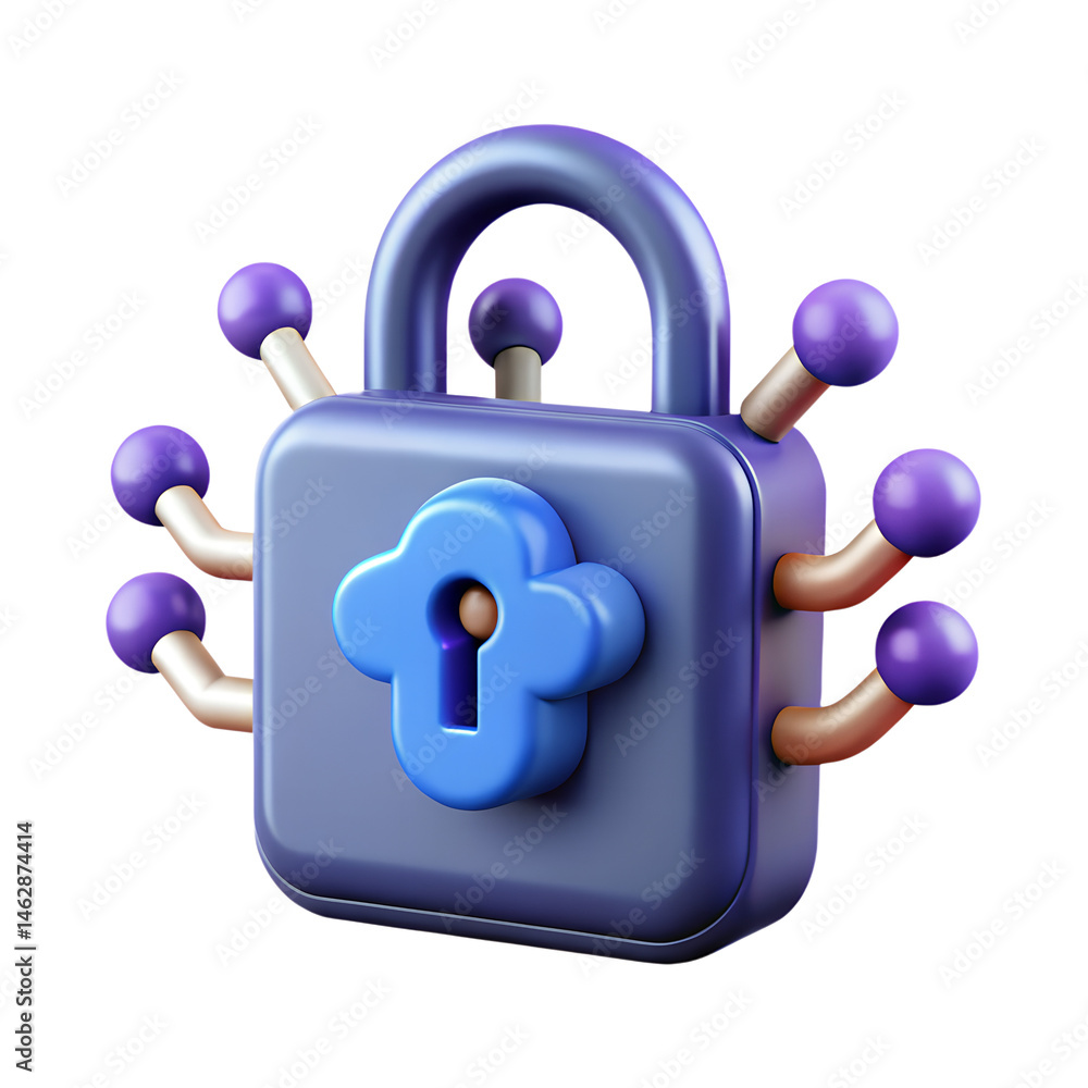 Poster 3d render of a futuristic padlock representing cybersecurity and network security