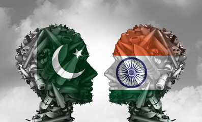 Fototapeta na wymiar Pakistan India Missile Conflict as a geopolitical conflict between the Pakistanis and Indian nations as a South Asia security crisis due to political territorial dispute and finding a diplomatic agree