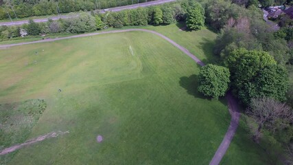 Kirkintilloch, Near Glasgow; 7th May 2025: Aerial view of Whitegates Park. Proposed site for relocation of Lenzie Academy.