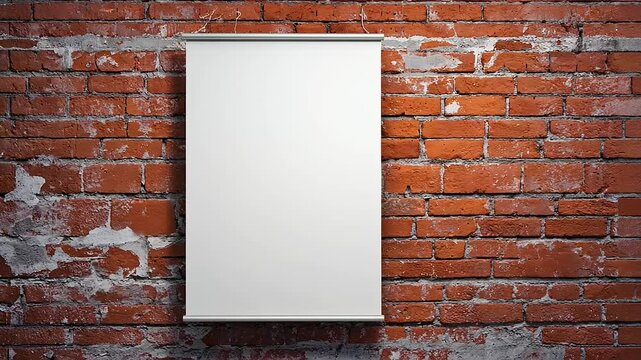 Blank white banner on brick wall.