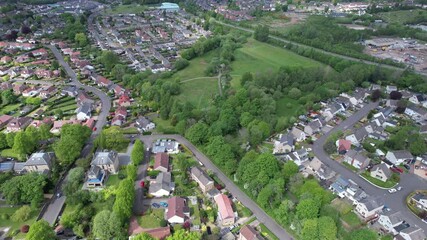 Kirkintilloch, Near Glasgow; 7th May 2025: Aerial view of Whitegates Park. Proposed site for relocation of Lenzie Academy.