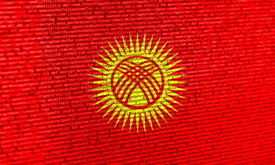 Flag of Kyrgyzstan over digital code. Concept of cybersecurity, innovation, and digital...