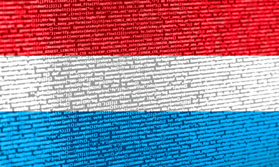 Flag of Luxembourg over digital code. Concept of cybersecurity, innovation, and digital...