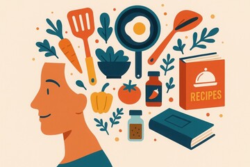 Creative culinary journey depicted through diverse ingredients and tools, inspiring home cooks to explore flavors daily