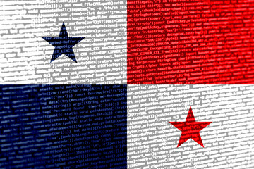 Flag of Panama over digital code. Concept of cybersecurity, innovation, and digital infrastructure...