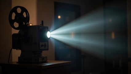 Fototapeta premium Vintage 8mm Film Projector Shining Bright Light, Antique Movie Technology