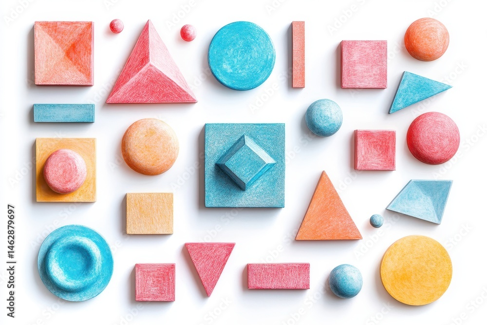 Poster colorful geometric shapes arranged on a white background create an engaging visual display suitable 