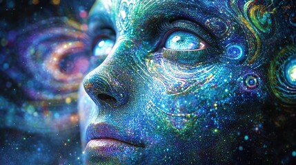 Exploring cosmic consciousness a portrait of the universe digital art abstract mystical close-up imagination