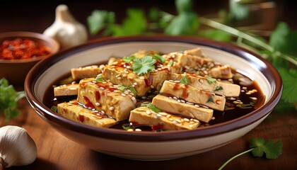 Tempeh in Marinade mit Kr&auml;utern, Knoblauch und Sojasauce