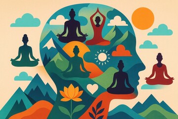 Obraz premium Mindful reflections capture the essence of inner peace and harmony in a vibrant landscape of nature and meditation