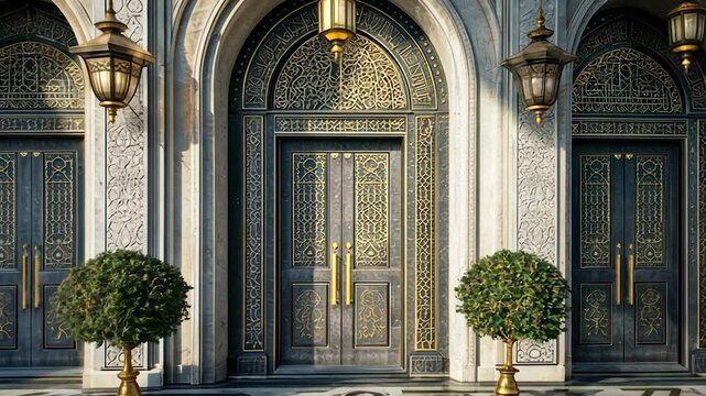 Ornate building facade with decorative doors.