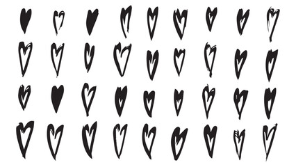 Set of grunge black hearts hand drawn with ink, collection of abstract hearts drawn with dry brush, grunge elements, love concept, Mother's Day, Valentine's Day, International Women's Day
