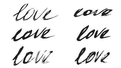 Set of hand drawn black lettering LOVE on white background, set of ink drawn capital letters LOVE, black grunge handwriting, love concept, Mother's Day, Valentine's Day, International Women's Day