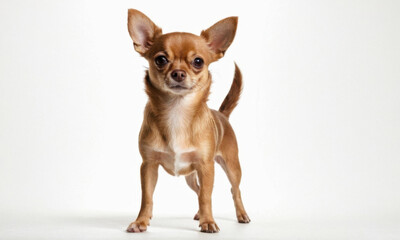 Obraz premium A small brown dog standing on a white surface