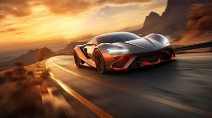 Futuristic sports car on road