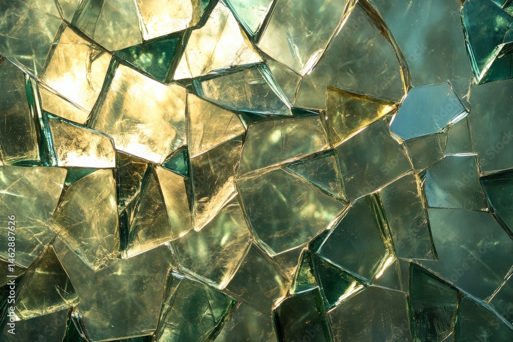 Poster golden and green crystal shards creating a luxurious textured background