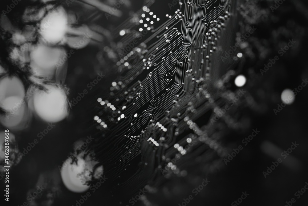 Aufkleber close-up of intricate circuit board pathways, showcasing technological complexity.