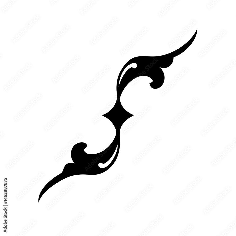 Poster ornate curve silhouette on transparent background for web and graphic design
