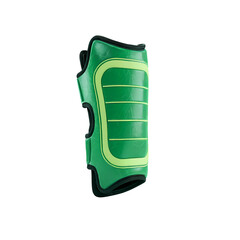 A vector digital painting a green shinpad with neon yellow stripes, shin guard, png
