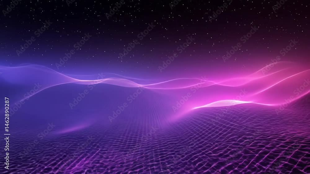 Aufkleber abstract digital terrain on a starry night. futuristic landscape with glowing grid surface. technolo