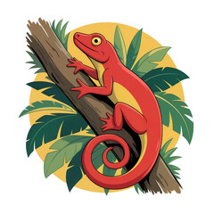A vibrant digital vector illustration lizard on a tree, png