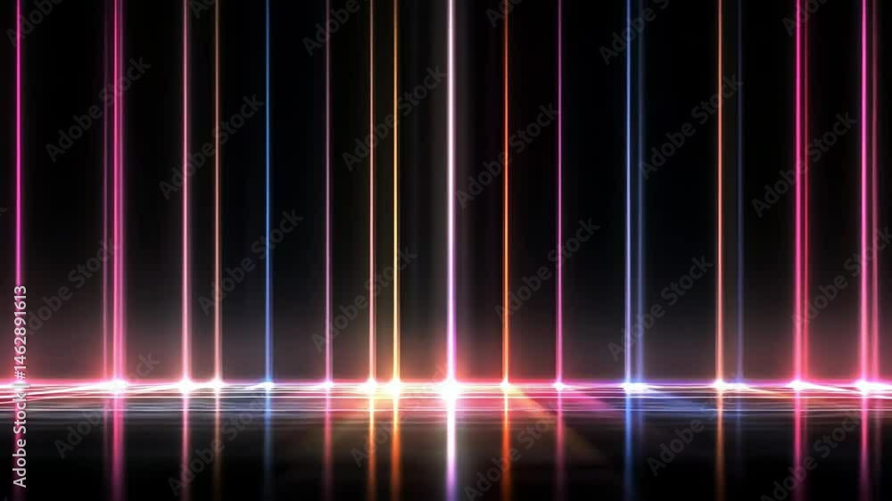 Poster abstract vertical light beams on dark background. colorful laser rays with reflection and glow effec