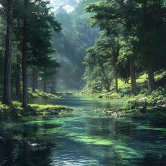 Fototapeta premium Untouched Serenity: A Glimpse into the Untamed Beauty of Pristine Wilderness