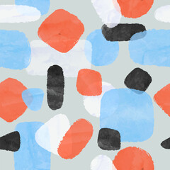 Abstract geometric pattern with watercolor shapes. Seamless vector illustration with colorful spots