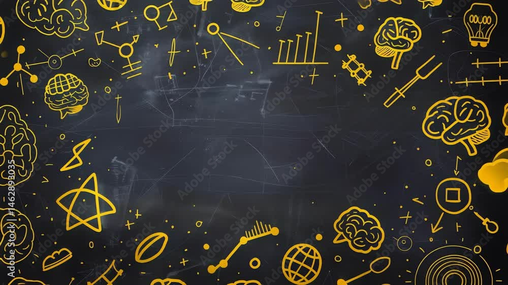 Leinwandbilder an illustration presents a dark chalkboard-like background adorned with yellow doodle-style graphics