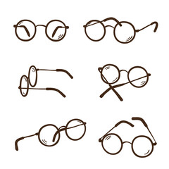 Doodle eyeglasses set. Cartoon eyewear symbol vector illustration
