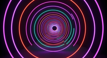 Obraz premium Glowing ring tunnel effect in 3D