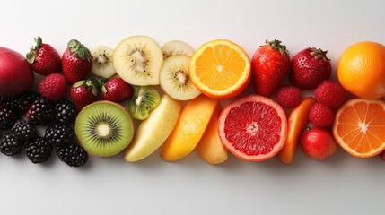 A vibrant arrangement of assorted fresh fruits showcases nature's bounty, highlighting a variety of flavors and colors, promoting health and well-being through nutritious choices.